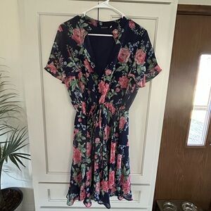 NWOT- Kojooin Floral Navy Dress